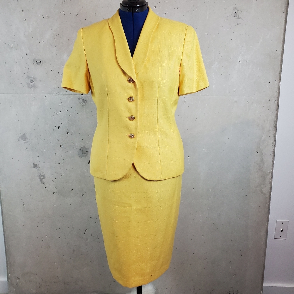 Vintage Kasper ASL Yellow Skirt Suit Set Size 12